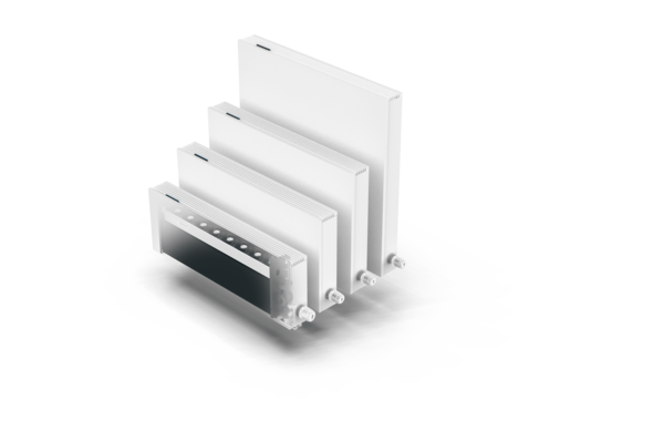 Eine Darstellung eines JAGA Strada Hybrid Wärmepumpenheizkörpers von DAIKIN, welcher optimal zum beheizen oder abkühlen des Raumes geeignet ist. ikutech-profis.de